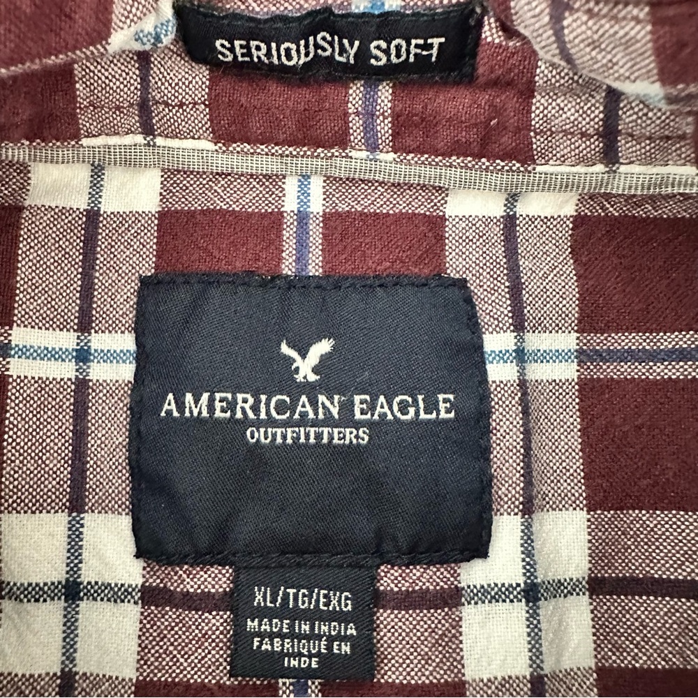 American Eagle Outfitters Maroon and White Plaid Shirt XL - Picture 3 of 10